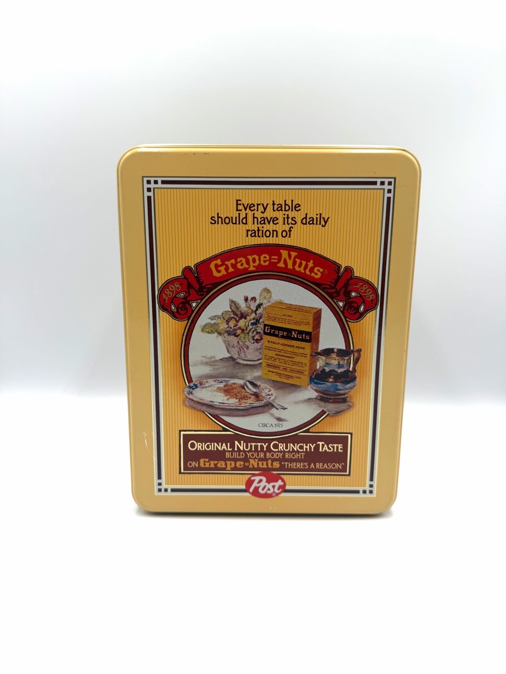 Vintage 1980s Post Grape-Nuts Advertising Tin Retro Kitchen Decor